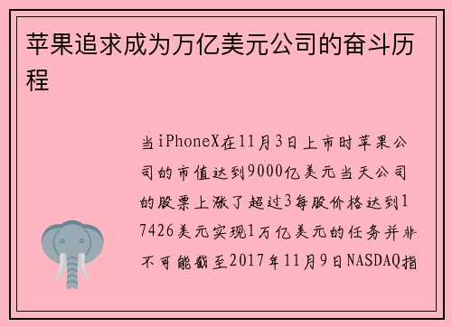 苹果追求成为万亿美元公司的奋斗历程 